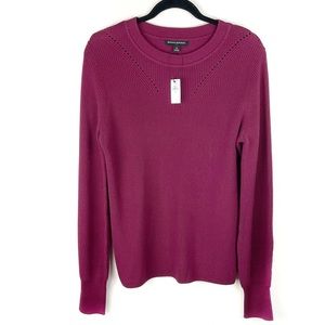 NWT Banana Republic Burgundy Cotton Blend Cree Neck Ribbed Sweater, Medium